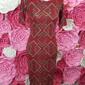 Lularoe Julia dress- maroon w/blue,green,orange